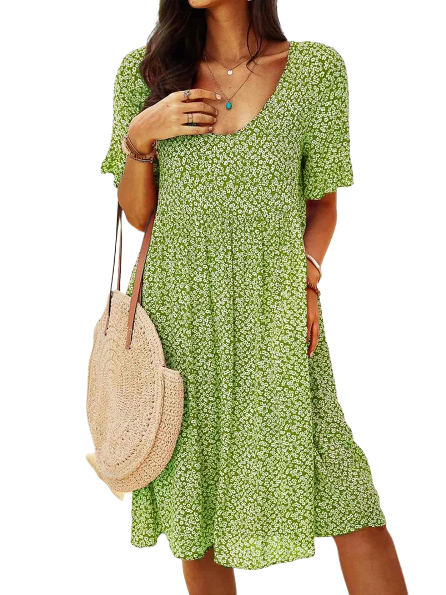 Wrcnote Women Short Sleeve Sleepwear T-shirts Dress Nightwear Loose Nightgowns Floral Print Casual Lounge Swing Dress